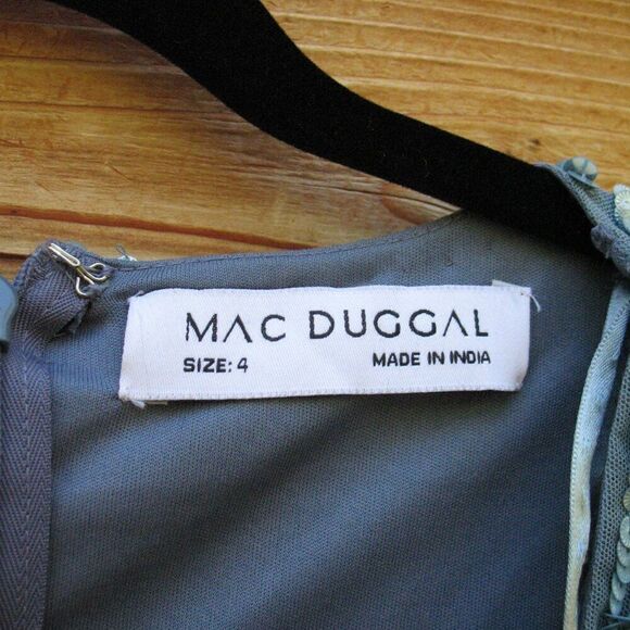 Mac Duggal 5509 Womens Blue Sequin Wrap Over 3/4 Sleeve Gown - Picture 12 of 14